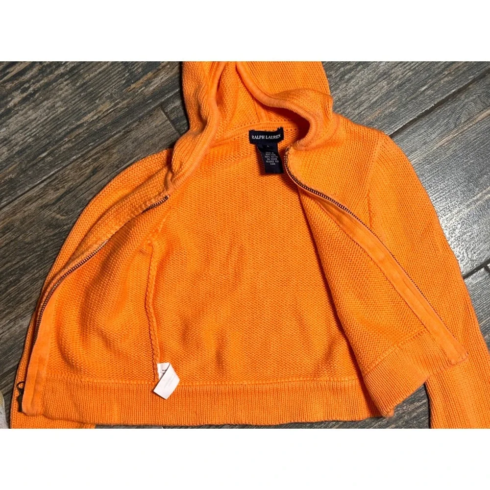 Ralph Lauren Kids Orange Cotton Zip Hoodie Jacket Size 4 Preppy Warm Pony‎ Logo